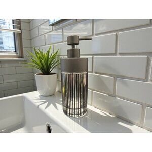 New Retro Glass Black Stripped Soap Dispenser Pump Bathroon Vanity Decor
